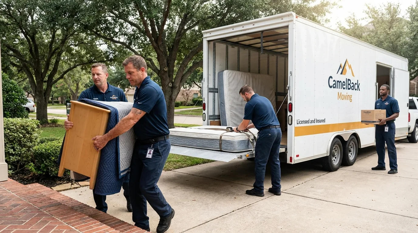 Crew loading residential truck for cross-state move from Waterflow, NM